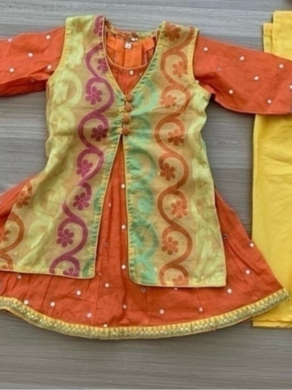 Girls Orange and Yellow Ethnic Costume Vest Set